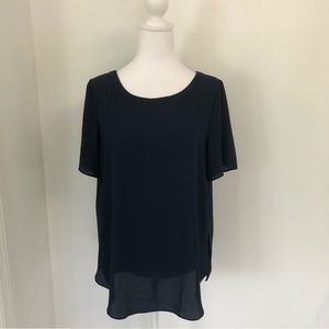 BANANA REPUBLIC Women Navy Scoop Neck Short Sleeve Blouse Sz M 100% Polyester